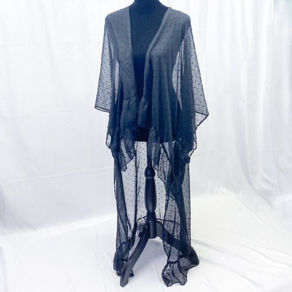 Women's Kimono Cover Up Express Brand Sexy Sheer Swiss Dot Style Beach Wear - Picture 5 of 10